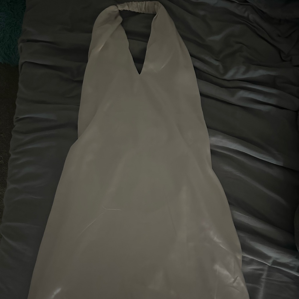 white silk halter dress small backless